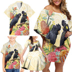 Black Cockatoo Banksia Australia Family Matching Off Shoulder Short Dress and Hawaiian Shirt Aboriginal Art