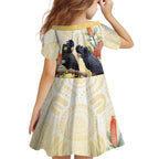 Black Cockatoo Banksia Australia Family Matching Off Shoulder Short Dress and Hawaiian Shirt Aboriginal Art