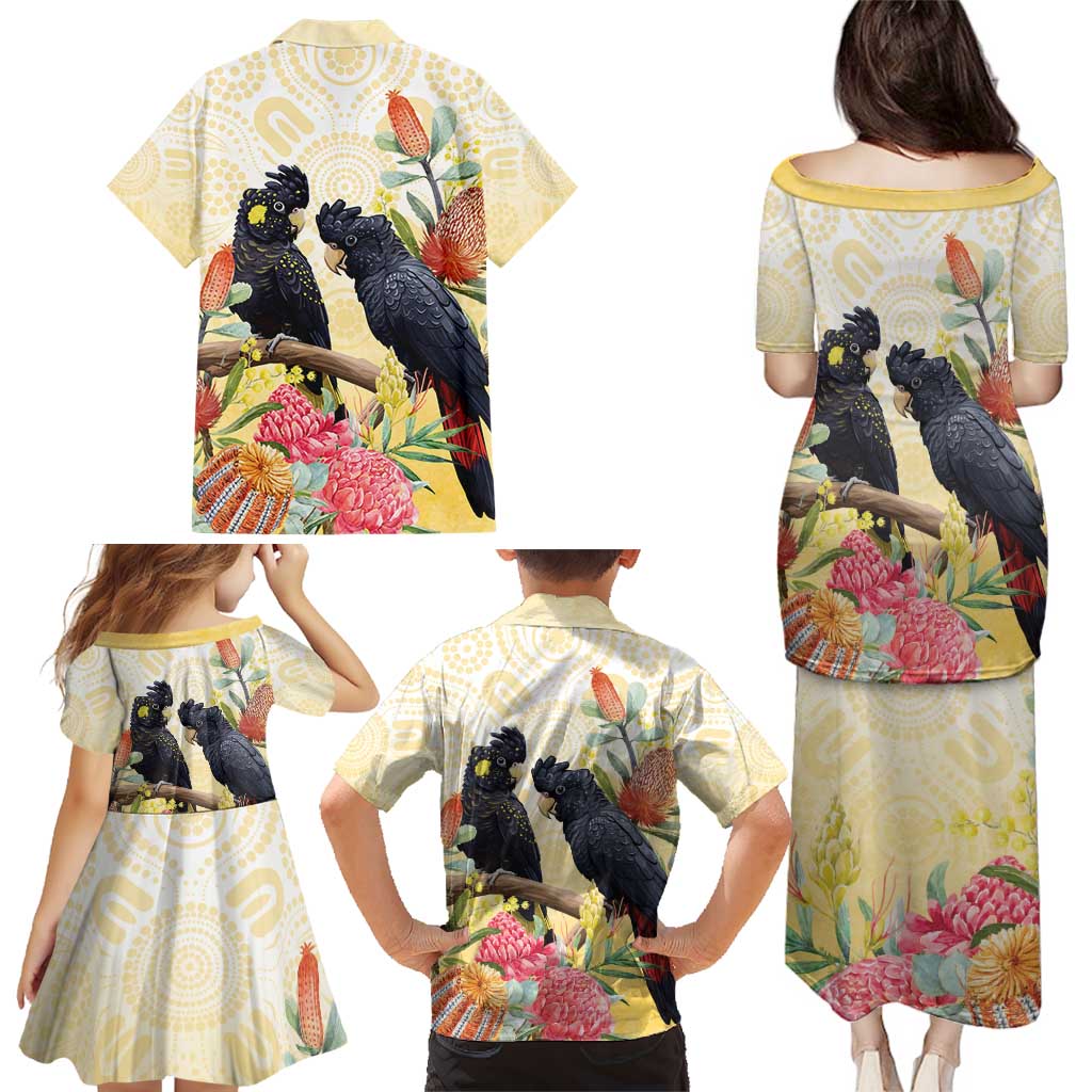 Black Cockatoo Banksia Australia Family Matching Puletasi and Hawaiian Shirt Aboriginal Art