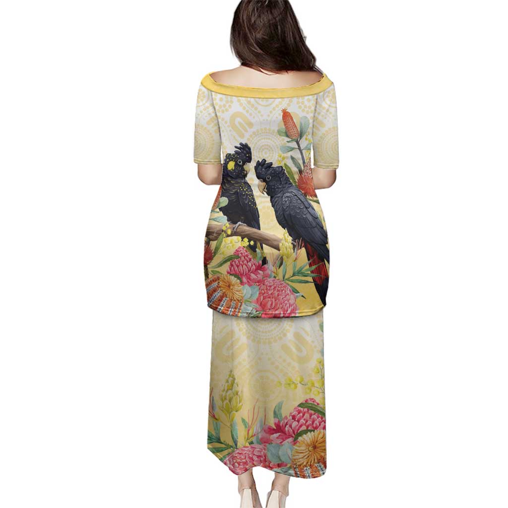 Black Cockatoo Banksia Australia Family Matching Puletasi and Hawaiian Shirt Aboriginal Art