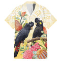 Black Cockatoo Banksia Australia Family Matching Short Sleeve Bodycon Dress and Hawaiian Shirt Aboriginal Art