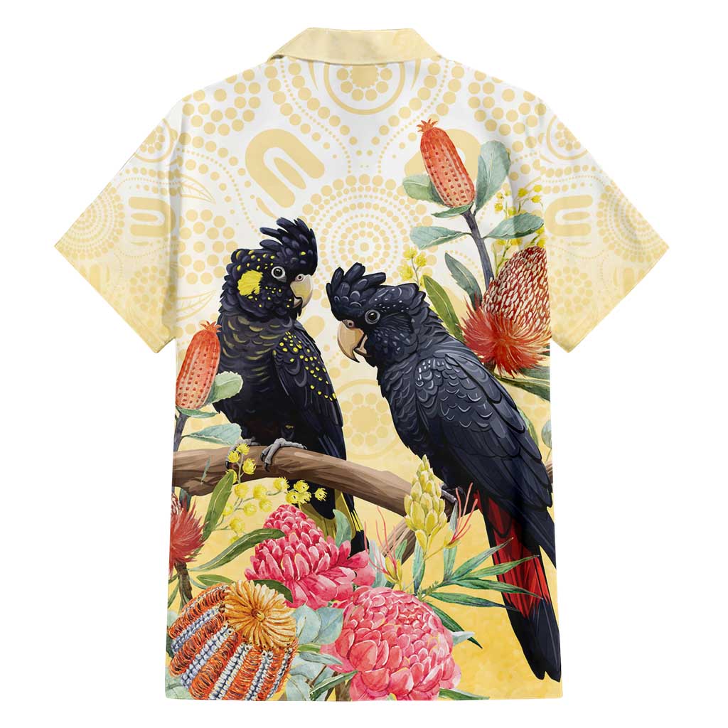 Black Cockatoo Banksia Australia Family Matching Short Sleeve Bodycon Dress and Hawaiian Shirt Aboriginal Art