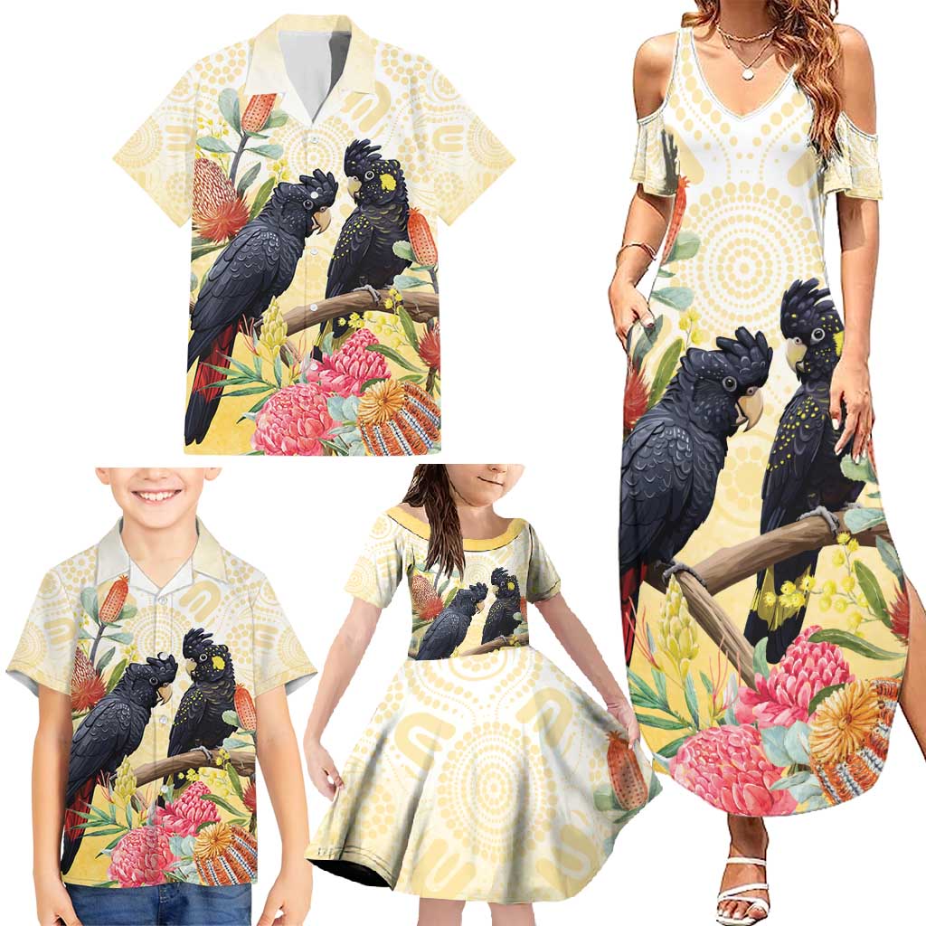Black Cockatoo Banksia Australia Family Matching Summer Maxi Dress and Hawaiian Shirt Aboriginal Art