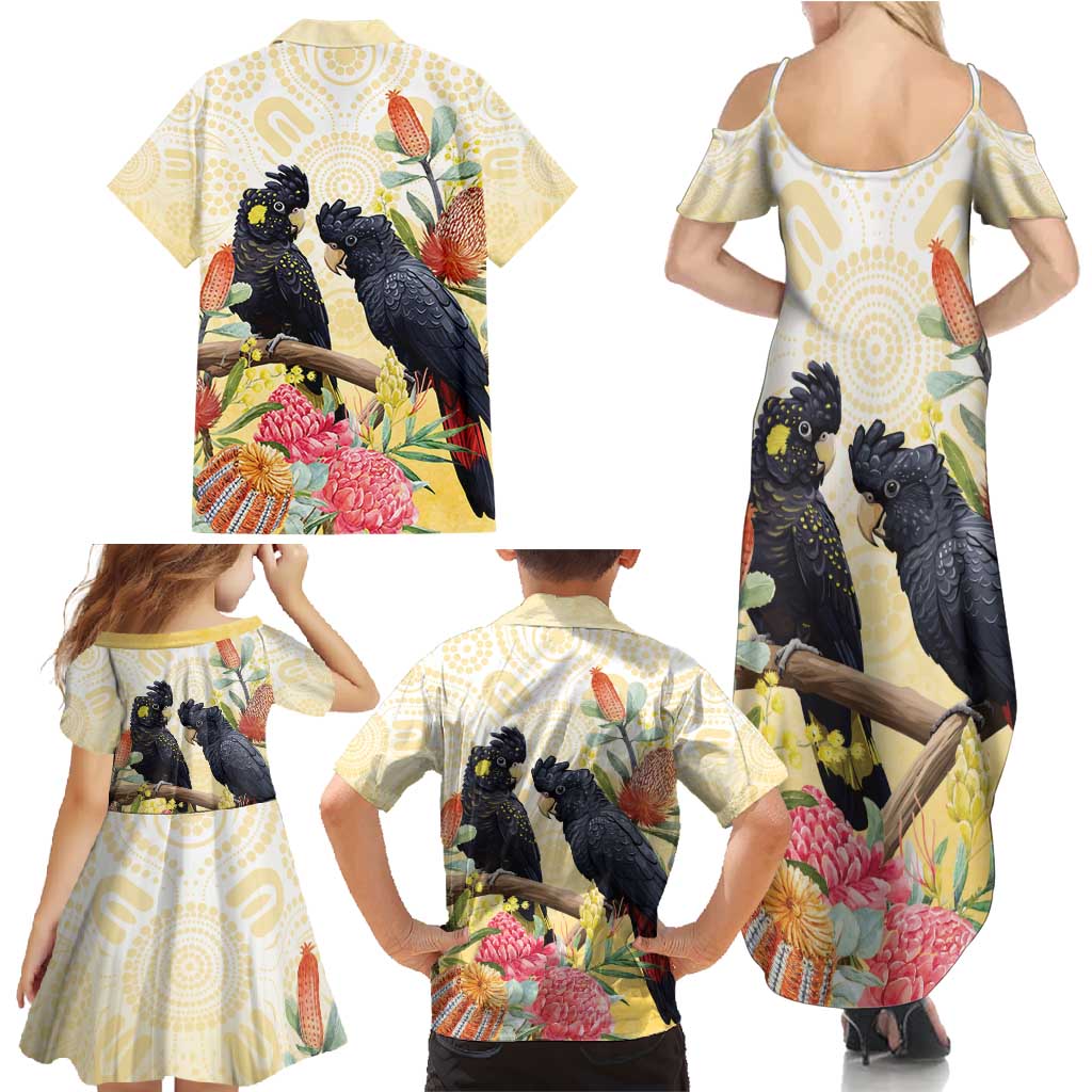 Black Cockatoo Banksia Australia Family Matching Summer Maxi Dress and Hawaiian Shirt Aboriginal Art