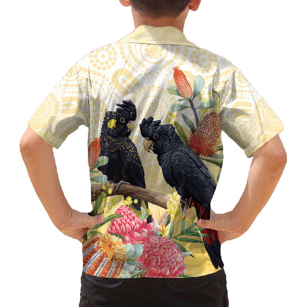 Black Cockatoo Banksia Australia Family Matching Tank Maxi Dress and Hawaiian Shirt Aboriginal Art