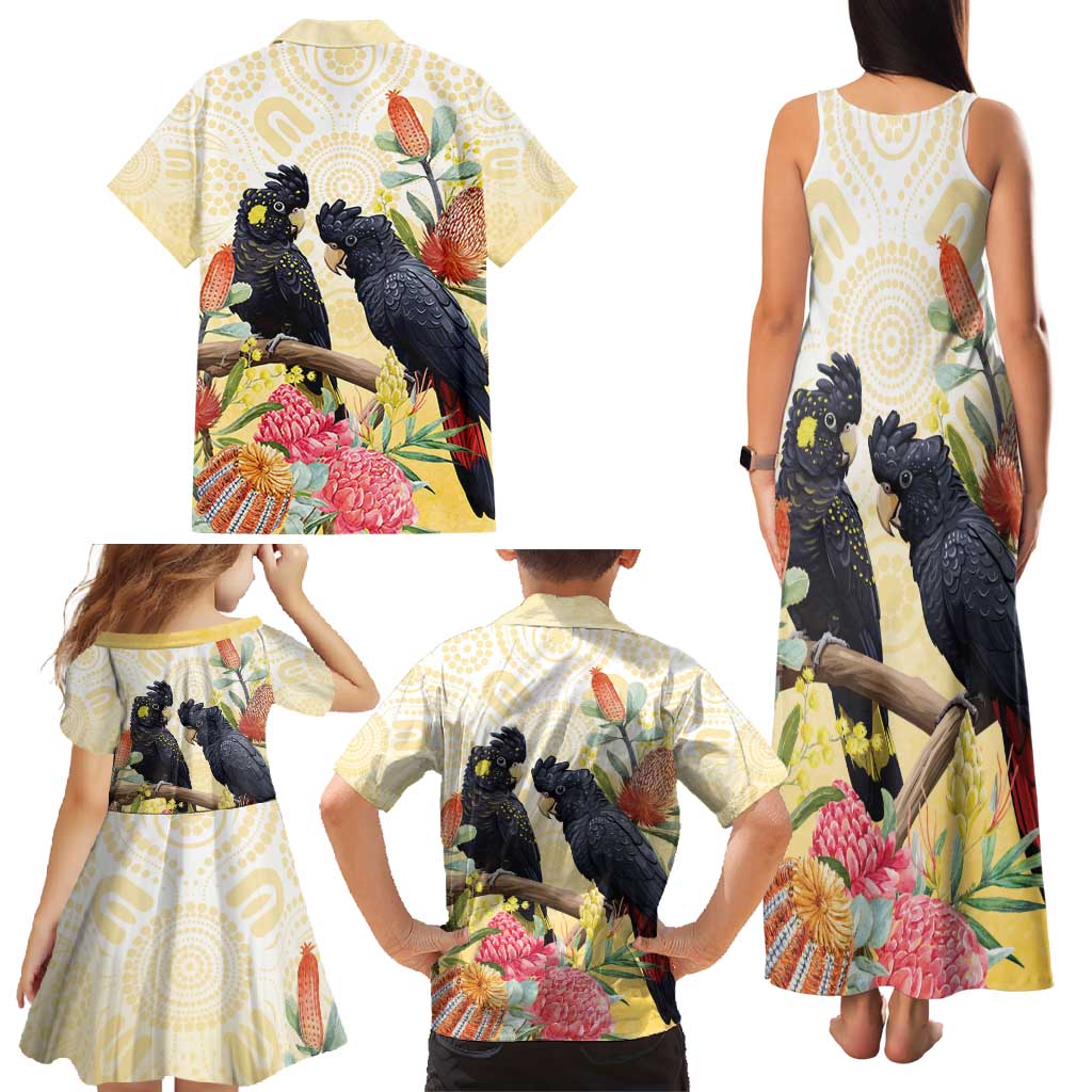 Black Cockatoo Banksia Australia Family Matching Tank Maxi Dress and Hawaiian Shirt Aboriginal Art