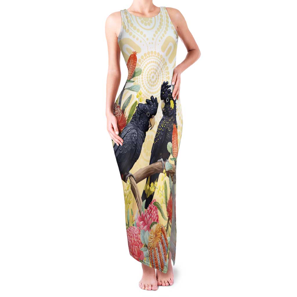 Black Cockatoo Banksia Australia Family Matching Tank Maxi Dress and Hawaiian Shirt Aboriginal Art