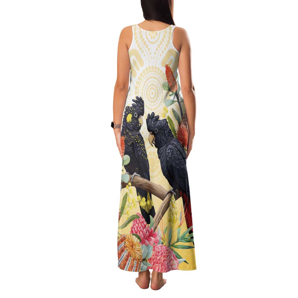 Black Cockatoo Banksia Australia Family Matching Tank Maxi Dress and Hawaiian Shirt Aboriginal Art
