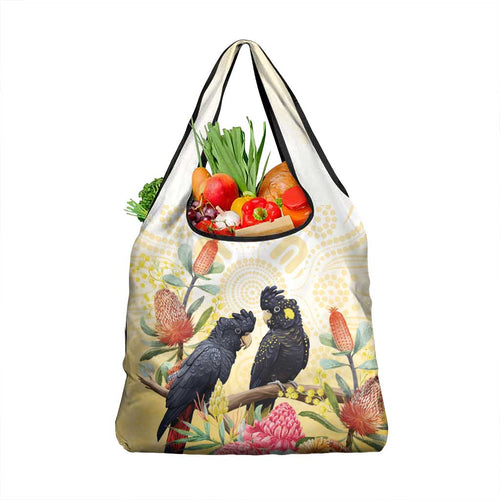 Black Cockatoo Banksia Australia Grocery Bag Aboriginal Art