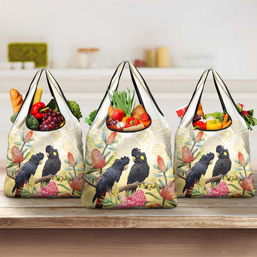 Black Cockatoo Banksia Australia Grocery Bag Aboriginal Art