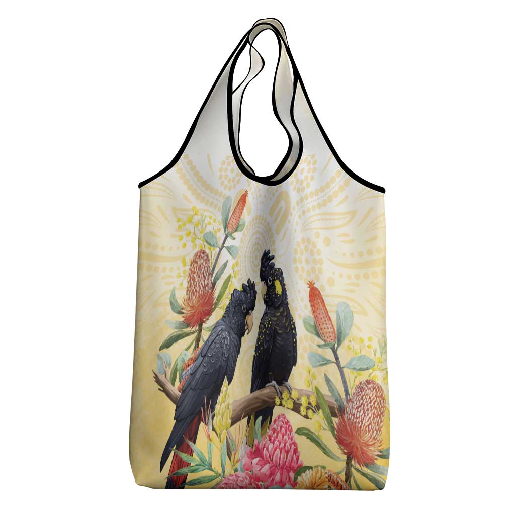 Black Cockatoo Banksia Australia Grocery Bag Aboriginal Art