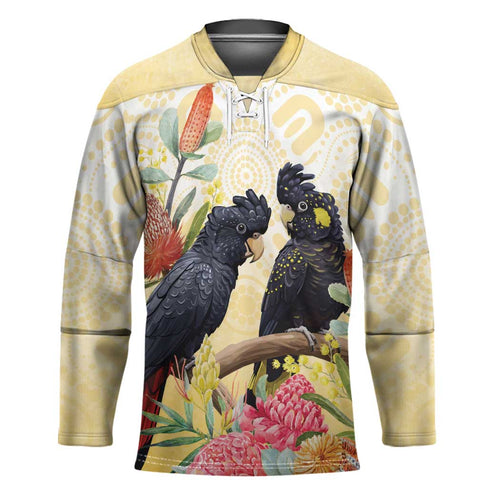 Black Cockatoo Banksia Australia Hockey Jersey Aboriginal Art - Aussie Hoodie