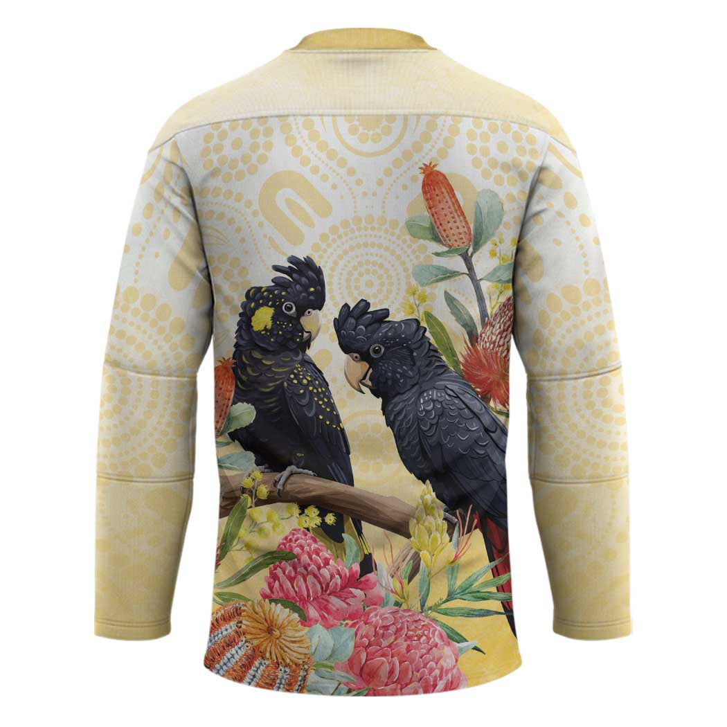 Black Cockatoo Banksia Australia Hockey Jersey Aboriginal Art - Aussie Hoodie