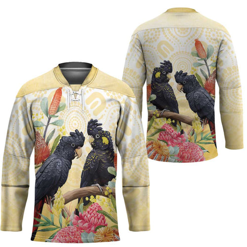 Black Cockatoo Banksia Australia Hockey Jersey Aboriginal Art - Aussie Hoodie