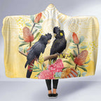 Black Cockatoo Banksia Australia Hooded Blanket Aboriginal Art