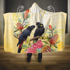 Black Cockatoo Banksia Australia Hooded Blanket Aboriginal Art