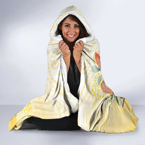 Black Cockatoo Banksia Australia Hooded Blanket Aboriginal Art