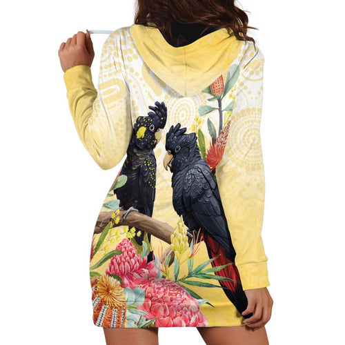 Black Cockatoo Banksia Australia Hoodie Dress Aboriginal Art