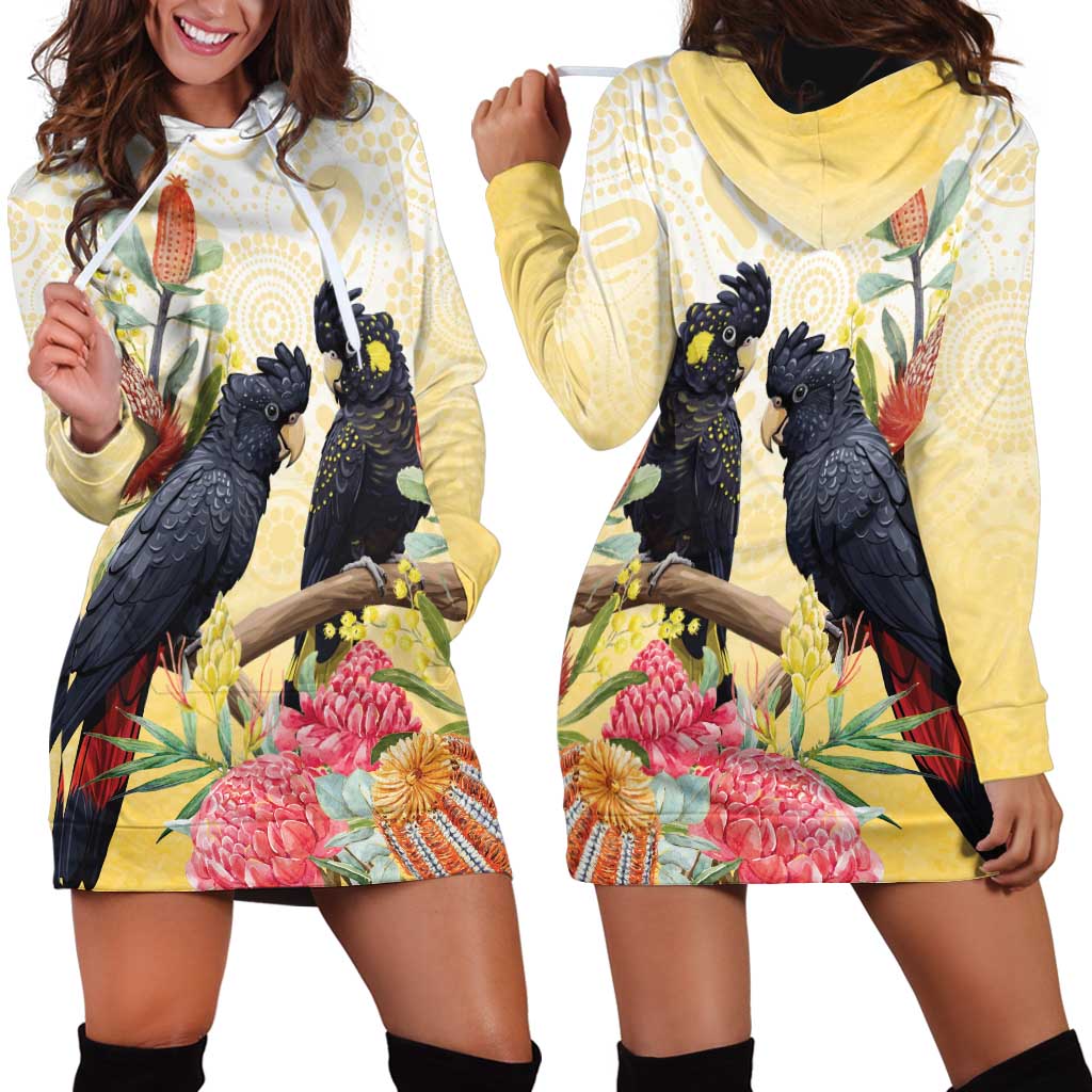 Black Cockatoo Banksia Australia Hoodie Dress Aboriginal Art