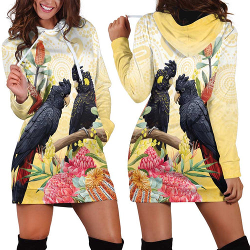 Black Cockatoo Banksia Australia Hoodie Dress Aboriginal Art