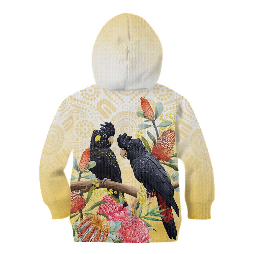 Black Cockatoo Banksia Australia Kid Hoodie Aboriginal Art