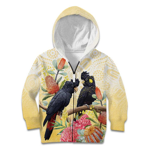 Black Cockatoo Banksia Australia Kid Hoodie Aboriginal Art