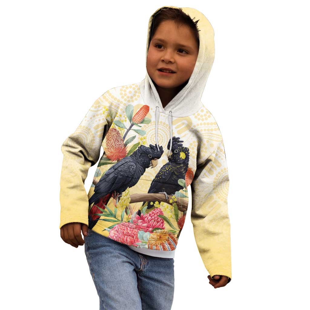 Black Cockatoo Banksia Australia Kid Hoodie Aboriginal Art