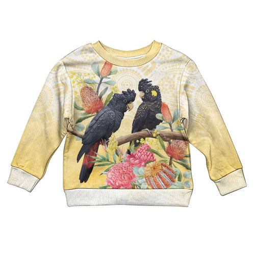 Black Cockatoo Banksia Australia Kid Ugly Christmas Sweater Aboriginal Art - Aussie Hoodie