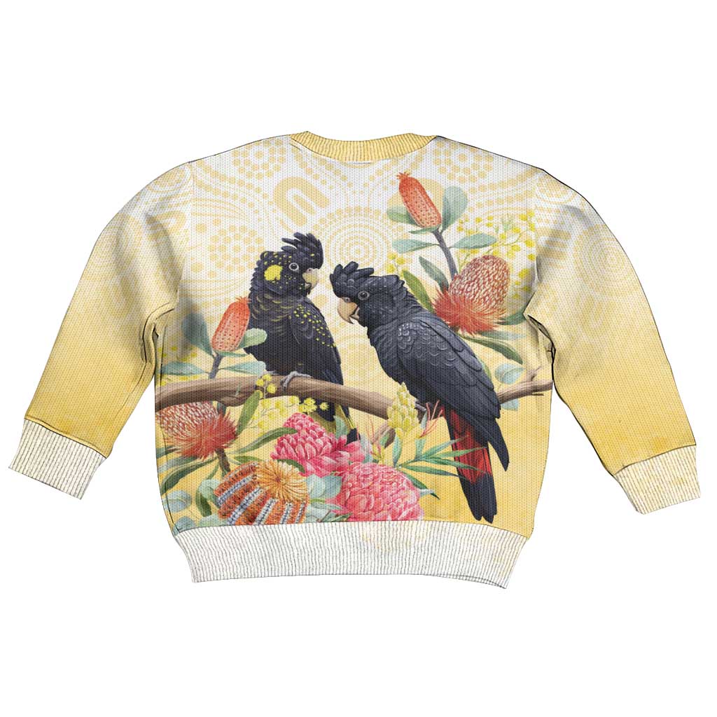 Black Cockatoo Banksia Australia Kid Ugly Christmas Sweater Aboriginal Art - Aussie Hoodie