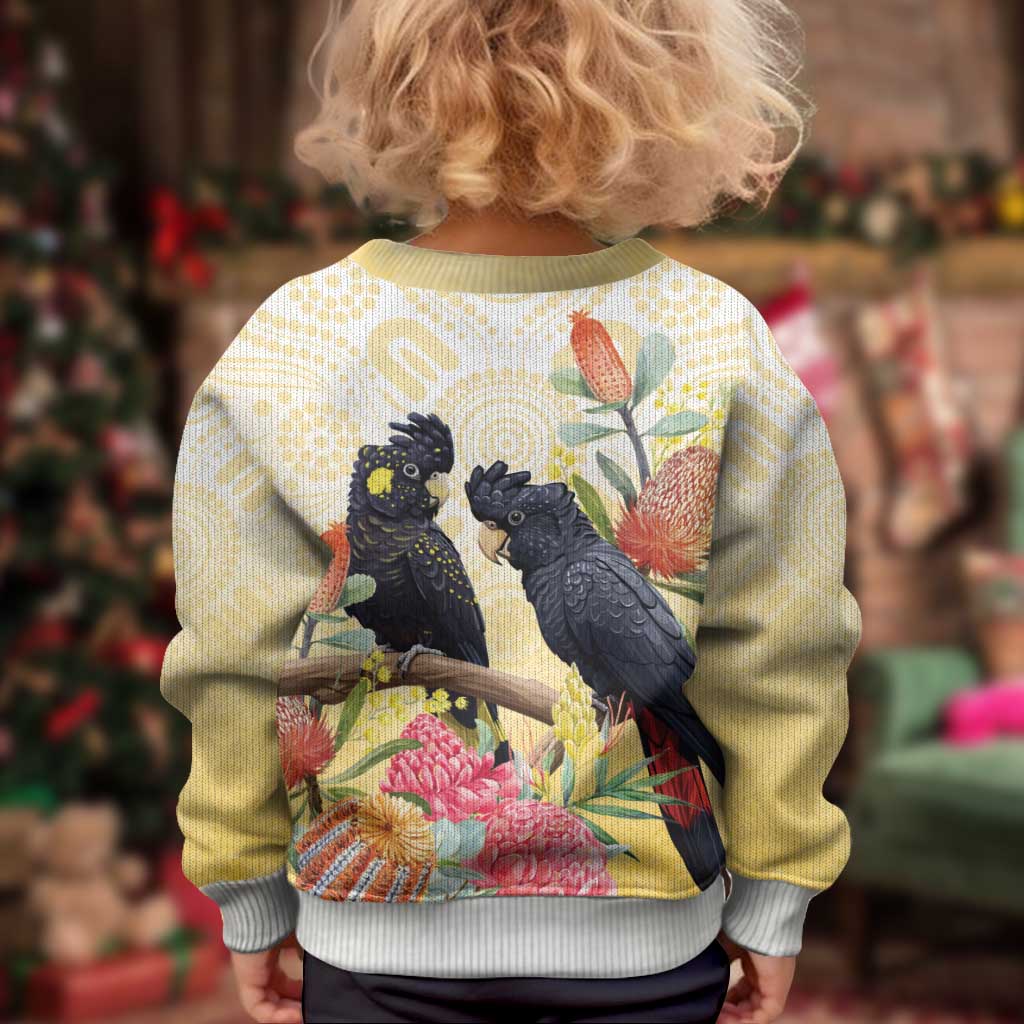 Black Cockatoo Banksia Australia Kid Ugly Christmas Sweater Aboriginal Art - Aussie Hoodie