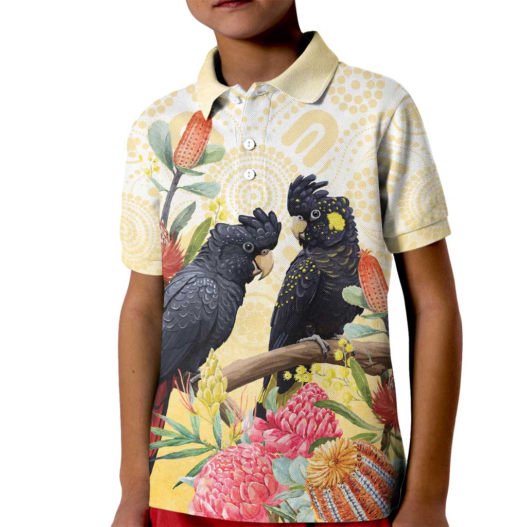Black Cockatoo Banksia Australia Kid Polo Shirt Aboriginal Art