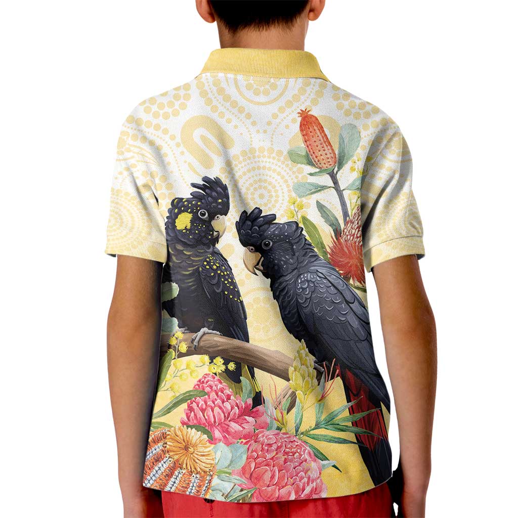 Black Cockatoo Banksia Australia Kid Polo Shirt Aboriginal Art