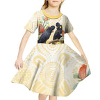 Black Cockatoo Banksia Australia Kid Short Sleeve Dress Aboriginal Art