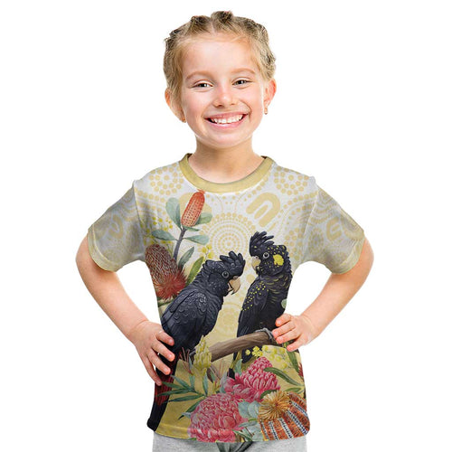 Black Cockatoo Banksia Australia Kid T Shirt Aboriginal Art