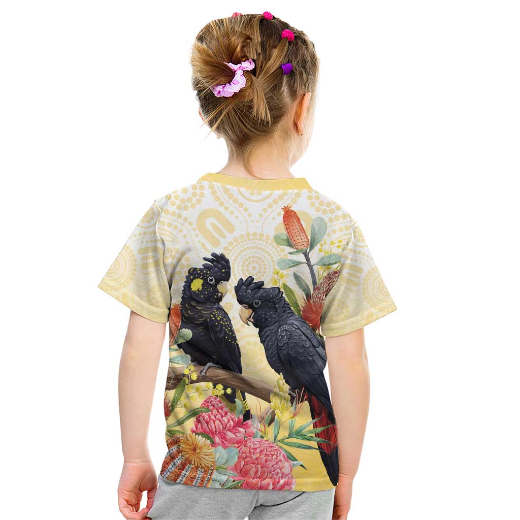 Black Cockatoo Banksia Australia Kid T Shirt Aboriginal Art