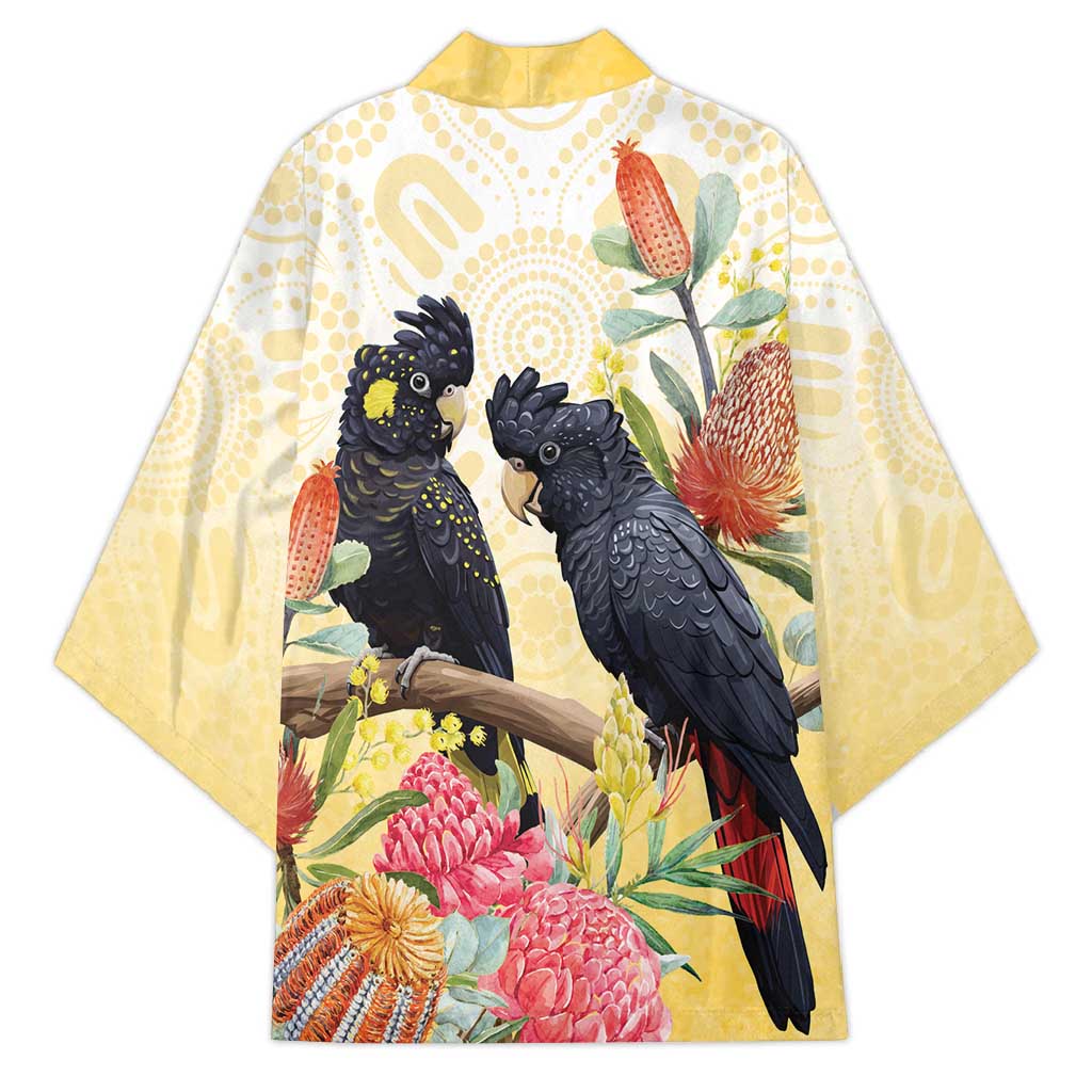 Black Cockatoo Banksia Australia Kimono Aboriginal Art - Aussie Hoodie