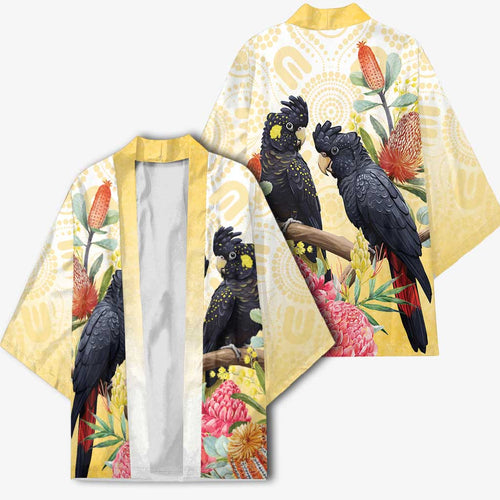 Black Cockatoo Banksia Australia Kimono Aboriginal Art - Aussie Hoodie