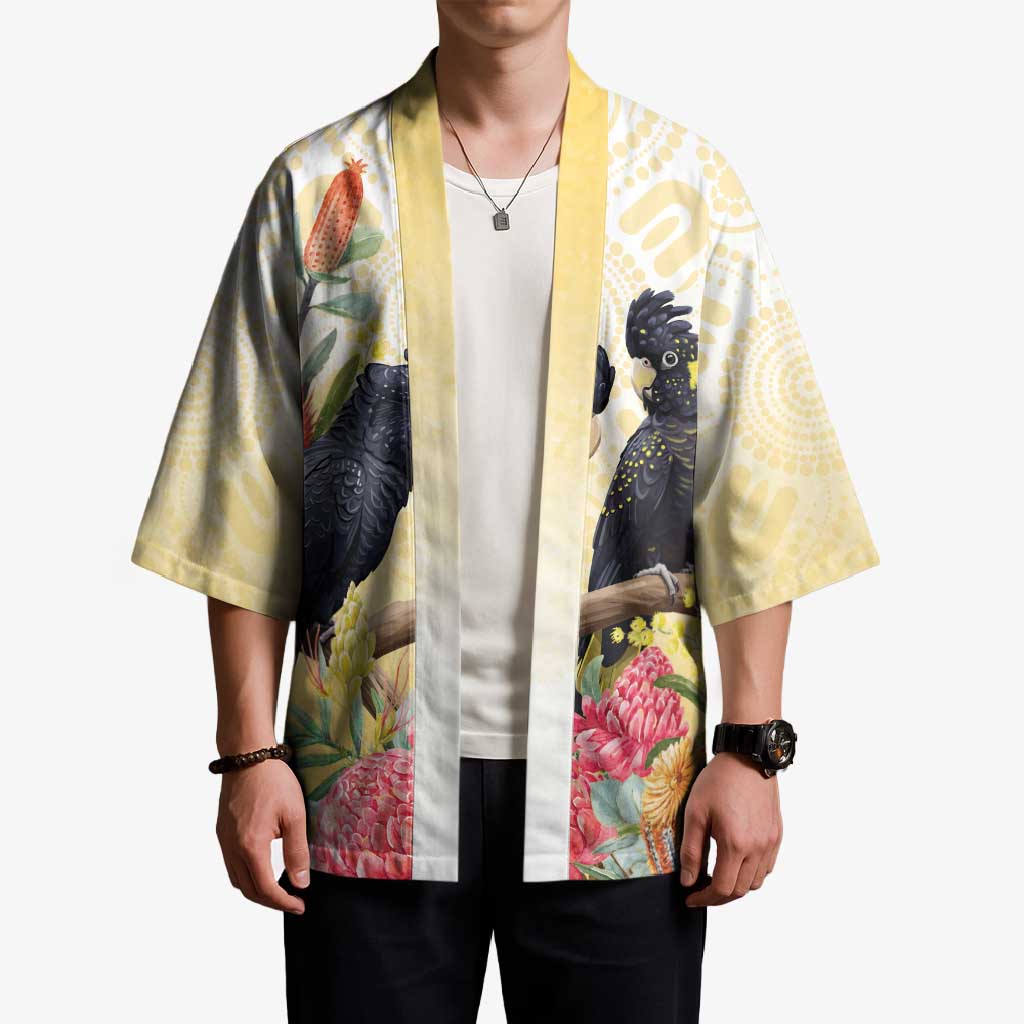 Black Cockatoo Banksia Australia Kimono Aboriginal Art - Aussie Hoodie