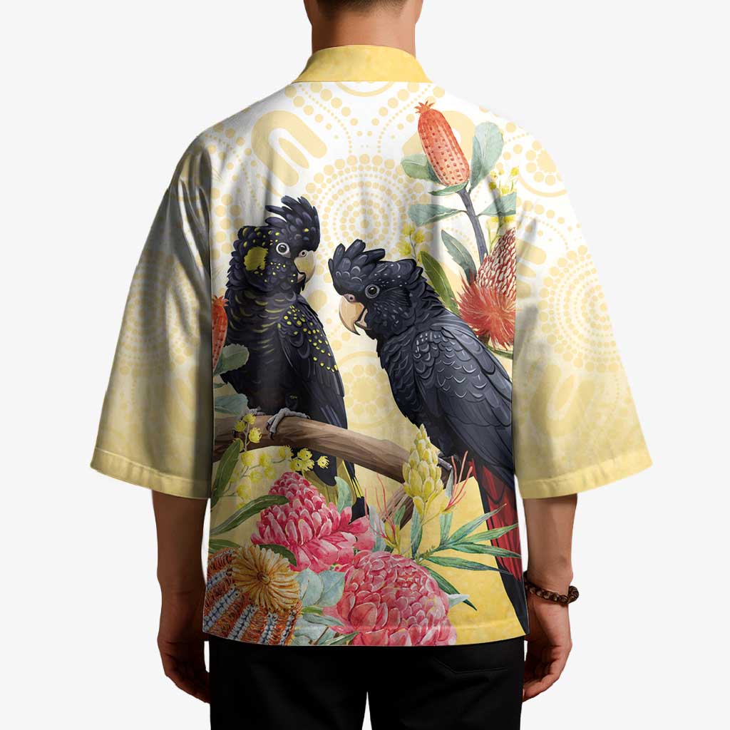 Black Cockatoo Banksia Australia Kimono Aboriginal Art - Aussie Hoodie