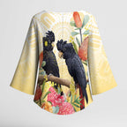 Black Cockatoo Banksia Australia Kimono Sleeve Blouse Aboriginal Art - Aussie Hoodie