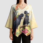 Black Cockatoo Banksia Australia Kimono Sleeve Blouse Aboriginal Art - Aussie Hoodie