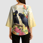 Black Cockatoo Banksia Australia Kimono Sleeve Blouse Aboriginal Art - Aussie Hoodie