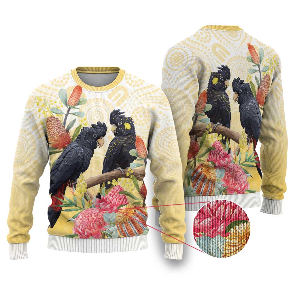 Black Cockatoo Banksia Australia Ugly Christmas Sweater Aboriginal Art - Aussie Hoodie