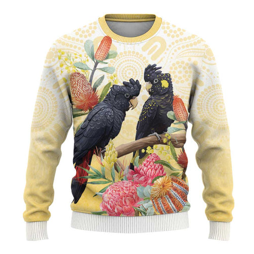 Black Cockatoo Banksia Australia Ugly Christmas Sweater Aboriginal Art - Aussie Hoodie