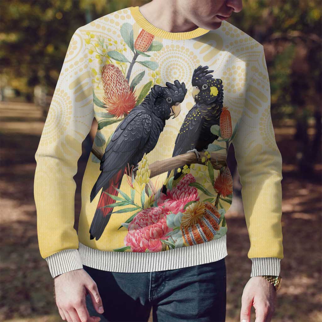 Black Cockatoo Banksia Australia Ugly Christmas Sweater Aboriginal Art - Aussie Hoodie
