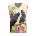Black Cockatoo Banksia Australia Christmas Knitted V-Neck Vest Aboriginal Art - Aussie Hoodie