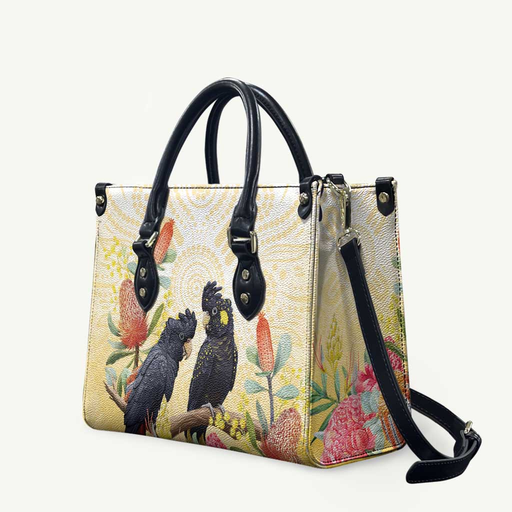 Black Cockatoo Banksia Australia Leather Bag Aboriginal Art - Aussie Hoodie