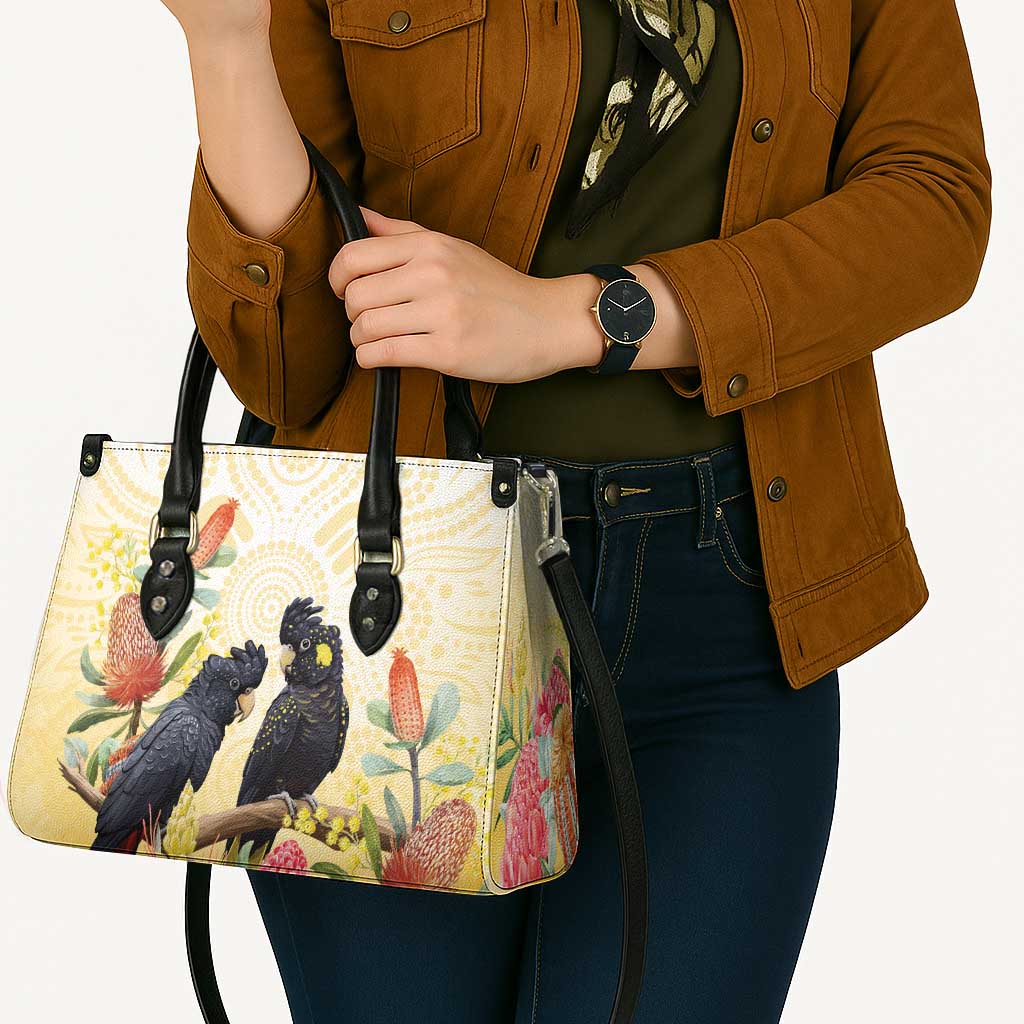 Black Cockatoo Banksia Australia Leather Bag Aboriginal Art - Aussie Hoodie