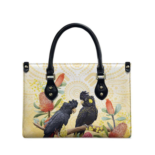 Black Cockatoo Banksia Australia Leather Bag Aboriginal Art - Aussie Hoodie