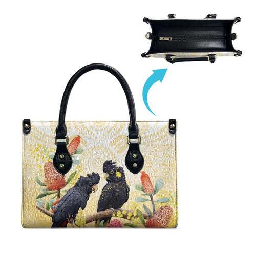 Black Cockatoo Banksia Australia Leather Bag Aboriginal Art - Aussie Hoodie